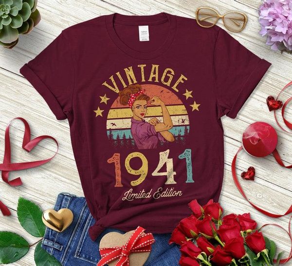 women's t-shirt vintage 1941 limited edition retro womens shirt funny 80th birthday gift cotton women short sleeve tees e o neck female, White
women's t-shirt vintage 1941 limited edition retro womens shirt funny 80th birthday gift cotton women short sleeve tees e o neck female, White
