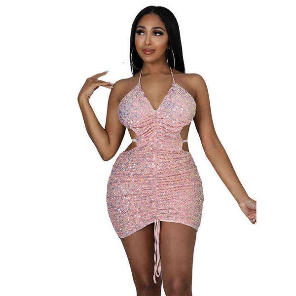 and elegant women's sleeveless backless short dress fashion sequined solid skinny autumn halter lace up hip mini 211115, Black;gray
and elegant women's sleeveless backless short dress fashion sequined solid skinny autumn halter lace up hip mini 211115, Black;gray