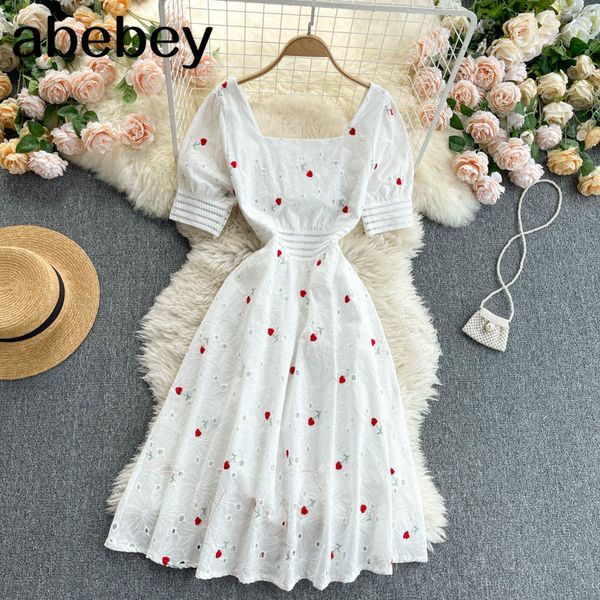 french sweet embroidery dress women square collar short sleeve a-line es summer fashion streetwear midi 210512, Black;gray
french sweet embroidery dress women square collar short sleeve a-line es summer fashion streetwear midi 210512, Black;gray
