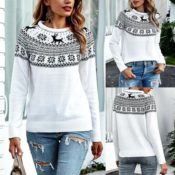 christmas ladies snowflake fawn sweater fall/winter round neck pullover long sleeve knitted women's sweaters, White;black
christmas ladies snowflake fawn sweater fall/winter round neck pullover long sleeve knitted women's sweaters, White;black