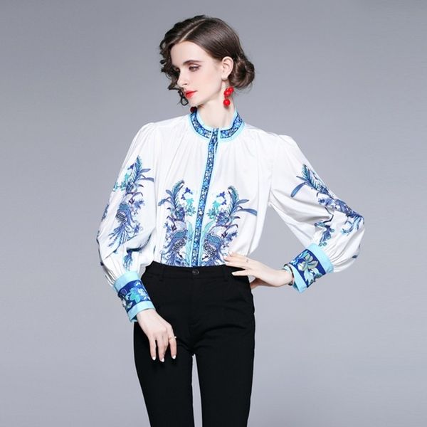 spring elegant temperament women shirts vintage flower print stand collar lantern sleeve 210531, White
spring elegant temperament women shirts vintage flower print stand collar lantern sleeve 210531, White