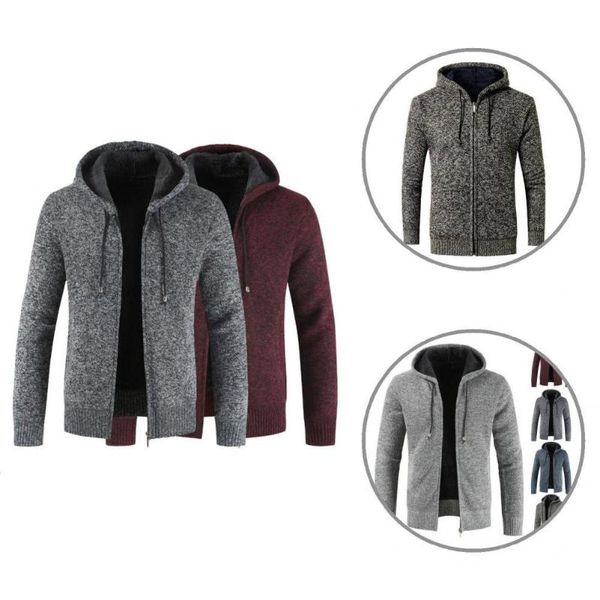 men's sweaters trendy hooded plush lining drawstring men sweater coat autumn winter knitted jacket ribbed cuffs for daily wear, White;black
men's sweaters trendy hooded plush lining drawstring men sweater coat autumn winter knitted jacket ribbed cuffs for daily wear, White;black