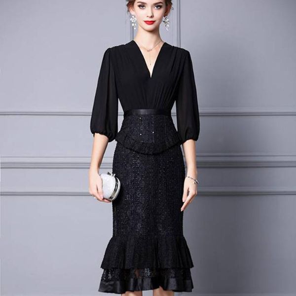 casual dresses fashion designer 2021 autumn women black v-neck patchwork slim party fishtail dress, Black;gray
casual dresses fashion designer 2021 autumn women black v-neck patchwork slim party fishtail dress, Black;gray