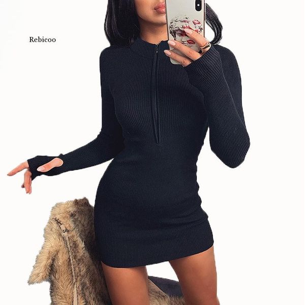 women zipper club long sleeve dress knitted high waist short spring elegant party black mini casual dresses, Black;gray
women zipper club long sleeve dress knitted high waist short spring elegant party black mini casual dresses, Black;gray