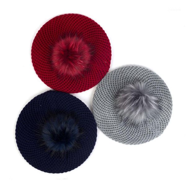 berets fashion double layer thicken winter warm knitted hats for women ladies artist with faux fur pom female casual cap, Blue;gray
berets fashion double layer thicken winter warm knitted hats for women ladies artist with faux fur pom female casual cap, Blue;gray