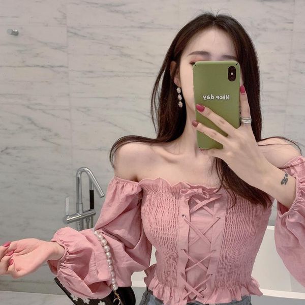 girls sweet ruffles slash neck womens blouses full lanter sleeve solid lace up ruffled blouse crop for female, White
girls sweet ruffles slash neck womens blouses full lanter sleeve solid lace up ruffled blouse crop for female, White
