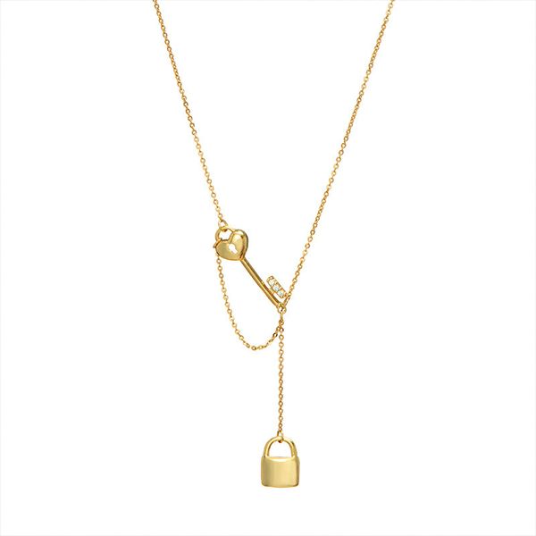 ladies pure copper necklace gold lock pendant simple accessories, Silver