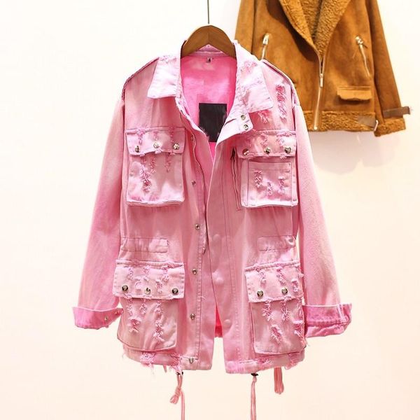 women's jackets sweet pink girl autumn denim coat female big pockets zip loose fit casual womens jeans jacket ripped chaqueta mujer, Black;brown
women's jackets sweet pink girl autumn denim coat female big pockets zip loose fit casual womens jeans jacket ripped chaqueta mujer, Black;brown