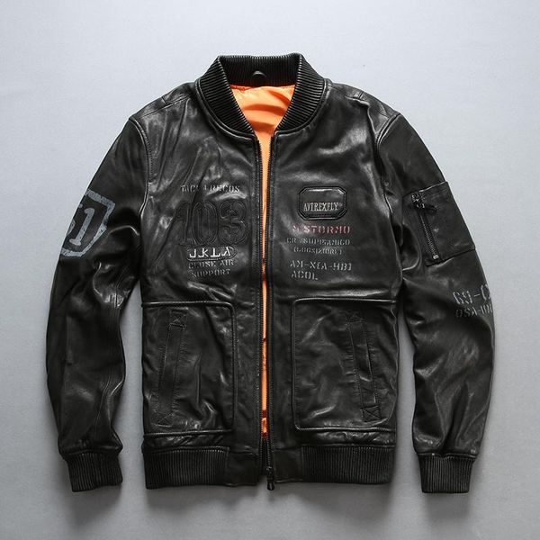 men's leather & faux avirex genuine jacket man baseball sheepskin casual real coat autumn clothing male, Black
men's leather & faux avirex genuine jacket man baseball sheepskin casual real coat autumn clothing male, Black