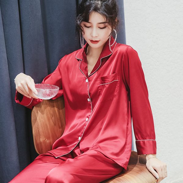 women's sleepwear summer ice silk pajamas long sleeve suit pajama set thin autumn home wear 1gbv, Black;red
women's sleepwear summer ice silk pajamas long sleeve suit pajama set thin autumn home wear 1gbv, Black;red