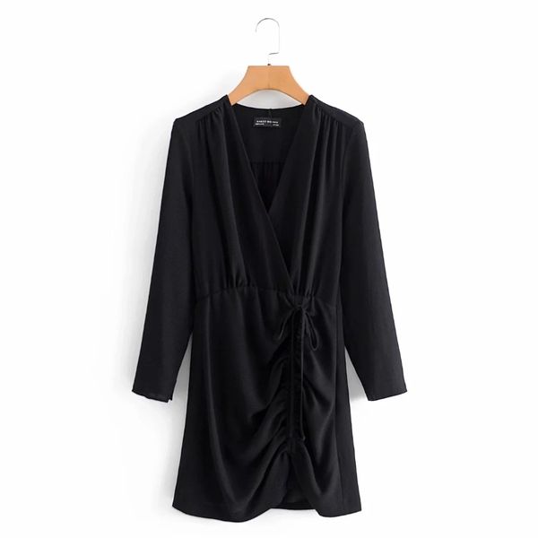 women v neck drawstring decoration black mini dress female long sleeve clothes casual lady loose vestido d6980 210430, Black;gray
women v neck drawstring decoration black mini dress female long sleeve clothes casual lady loose vestido d6980 210430, Black;gray