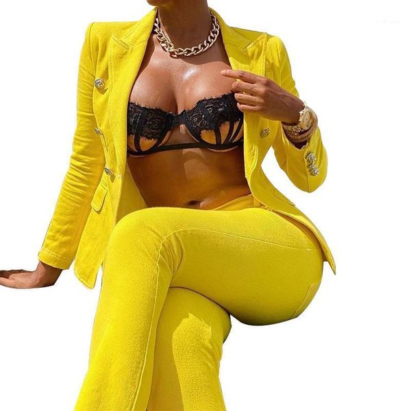 women's two piece pants casual set for women autumn fashion yellow colour pink long sleeve blazer + female suits, White
women's two piece pants casual set for women autumn fashion yellow colour pink long sleeve blazer + female suits, White