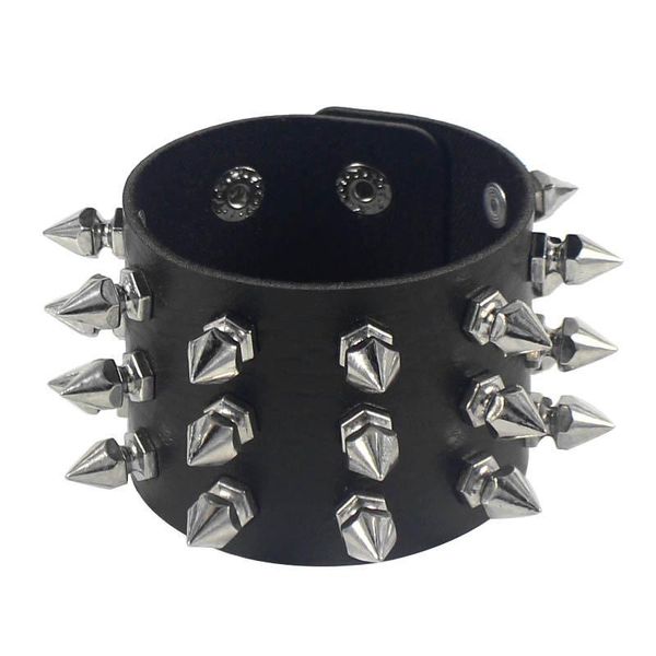 link, chain gothic three row cuspidal spikes rivet wide cuff pu leather punk rock bangle bracelet men jewelry, Black
link, chain gothic three row cuspidal spikes rivet wide cuff pu leather punk rock bangle bracelet men jewelry, Black