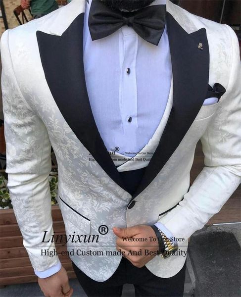 men's suits & blazers fashion ivory jacquard pattern groom wedding tuxedos peaked lapel slim fit men for prom party blazer 3 pieces tra, White;black
men's suits & blazers fashion ivory jacquard pattern groom wedding tuxedos peaked lapel slim fit men for prom party blazer 3 pieces tra, White;black