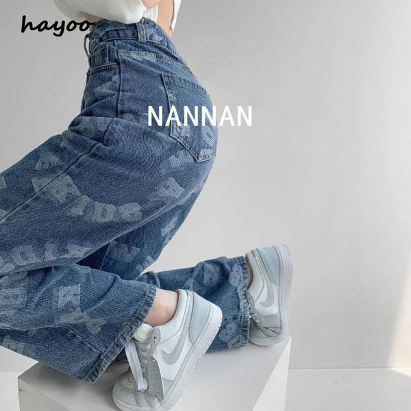 women's jeans hayoo straight letter print high street hip hop wide leg slacks retro easy matching casual pants, Blue
women's jeans hayoo straight letter print high street hip hop wide leg slacks retro easy matching casual pants, Blue