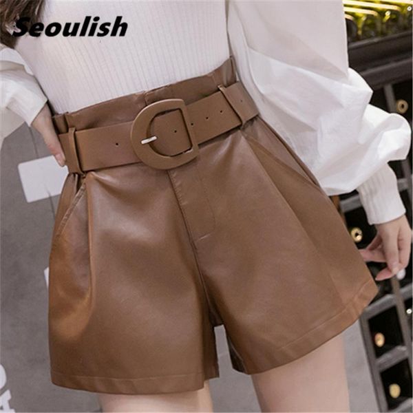 women's shorts seoulish autumn winter vintage faux pu leather women's with belted 2021 high waist wide leg office trousers female, White;black
women's shorts seoulish autumn winter vintage faux pu leather women's with belted 2021 high waist wide leg office trousers female, White;black