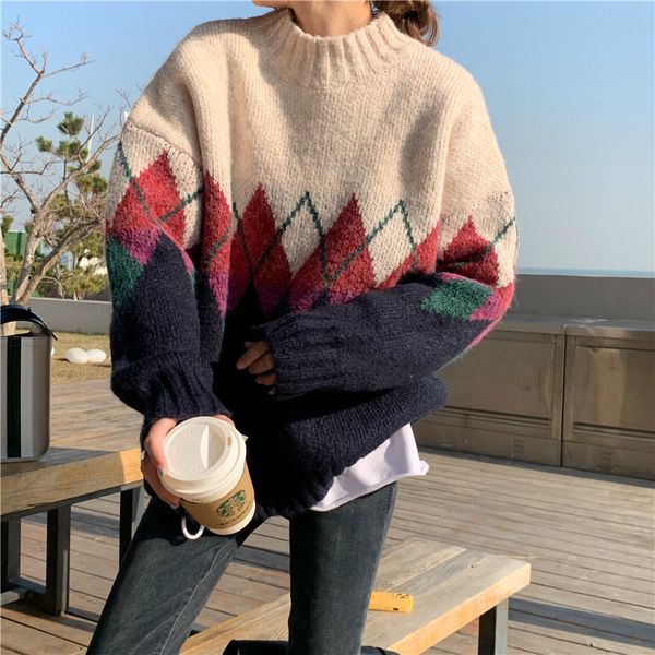 women's sweaters argyle chic retro loose oversize lazy elegant nightgown all-match winter vintage sweater sweet streetwear 3rxg, White;black
women's sweaters argyle chic retro loose oversize lazy elegant nightgown all-match winter vintage sweater sweet streetwear 3rxg, White;black