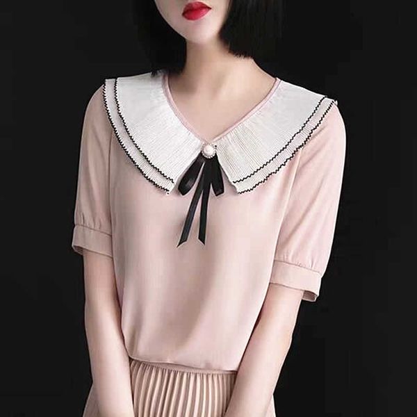 women's spring summer style chiffon blouses shirt peter pan collar bow solid color short sleeve elegant df3662 210609, White
women's spring summer style chiffon blouses shirt peter pan collar bow solid color short sleeve elegant df3662 210609, White