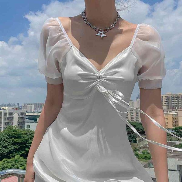 fashion white dress summer women's style mesh puff sleeve v-neck open back doll dress short dress 210514, Black;gray
fashion white dress summer women's style mesh puff sleeve v-neck open back doll dress short dress 210514, Black;gray