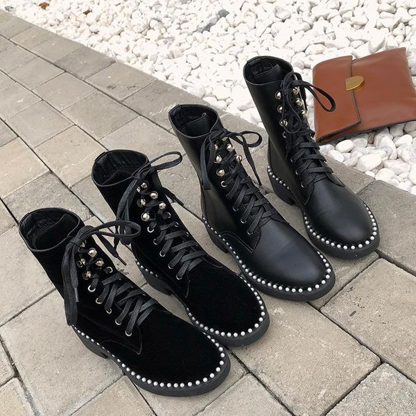 boots 2021 winter women pearl leather female lace up retro suede ankle military british western cowboy shoes, Black
boots 2021 winter women pearl leather female lace up retro suede ankle military british western cowboy shoes, Black