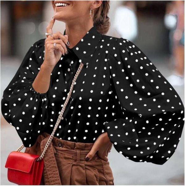 women's blouses & shirts elegant polka dot print women blouse fashion turn-down collar office lady autumn vintage lantern sleeve loose, White
women's blouses & shirts elegant polka dot print women blouse fashion turn-down collar office lady autumn vintage lantern sleeve loose, White