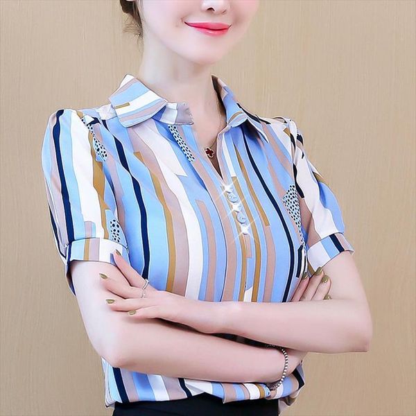 spring summer style chiffon casual women shirts short sleeve striped turn down collar blusas df2802, White
spring summer style chiffon casual women shirts short sleeve striped turn down collar blusas df2802, White