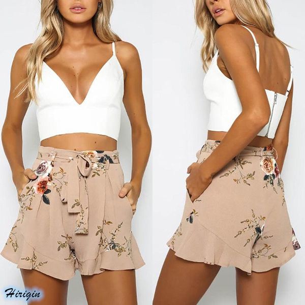 women's shorts summer women print casual flower loose lace up high waist, White;black
women's shorts summer women print casual flower loose lace up high waist, White;black