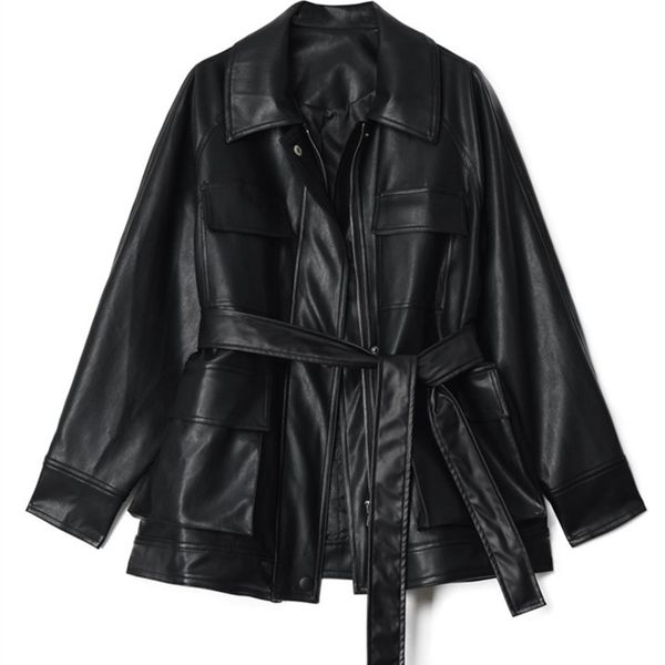 leather women's 2021 spring new motorcycle jacket medium length large silhouette overcoat, Black
leather women's 2021 spring new motorcycle jacket medium length large silhouette overcoat, Black