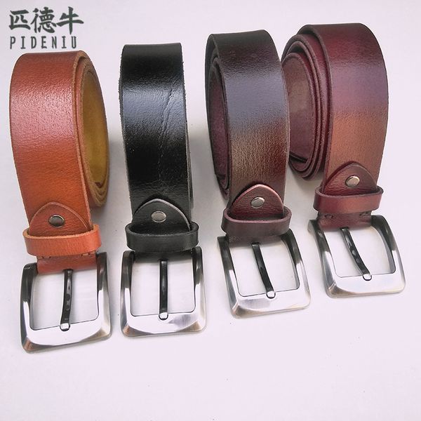 men's head leather belt casual pin buckle, Black;brown