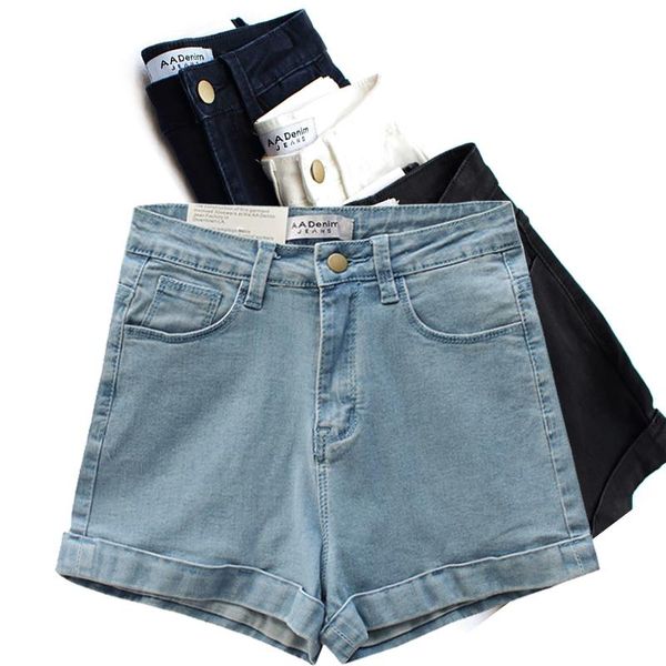 women denim shorts stretch slim high waist push up hips elastic cotton straight short jeans female summer plus size women's, White;black
women denim shorts stretch slim high waist push up hips elastic cotton straight short jeans female summer plus size women's, White;black