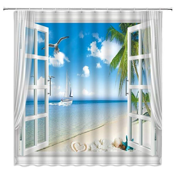 sztnsm beach scene shower curtain ocean sailboat hawaiian tropical palm trees on island view through white wooden windows,70x70
sztnsm beach scene shower curtain ocean sailboat hawaiian tropical palm trees on island view through white wooden windows,70x70