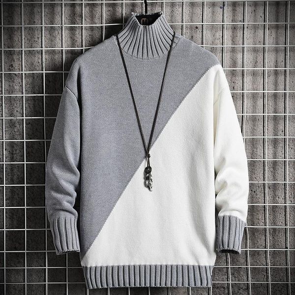 men's sweaters 2021 warm casual sweater patchwork fashion trend autumn winter half turtleneck knit wear drop ship, White;black
men's sweaters 2021 warm casual sweater patchwork fashion trend autumn winter half turtleneck knit wear drop ship, White;black
