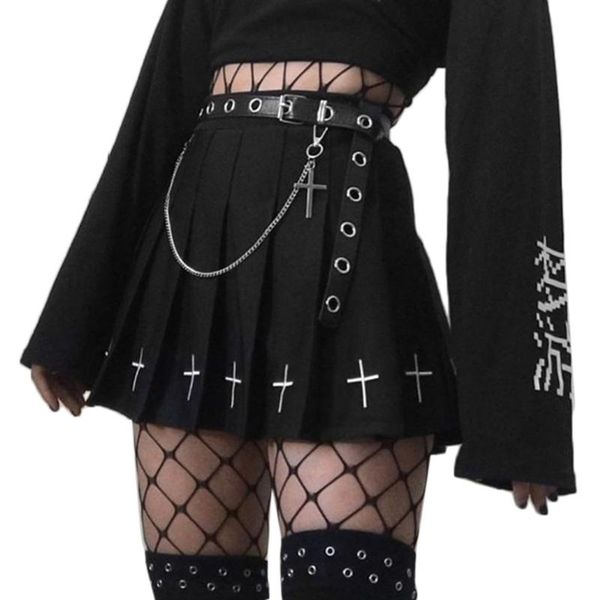 women punk cross embroidery black mini pleated ruffle high waist a-line skirt skirts
women punk cross embroidery black mini pleated ruffle high waist a-line skirt skirts