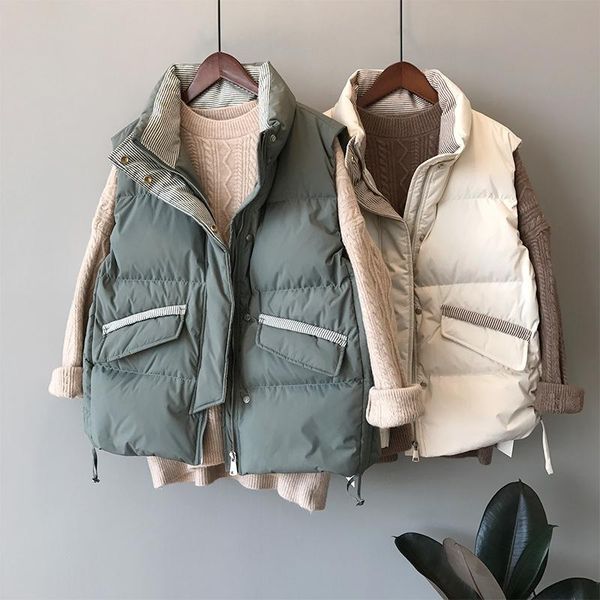 women's vests autumn femme vest jacket slim single breasted stripe thickening down cotton loose straig cardigan overcoat, Black;white
women's vests autumn femme vest jacket slim single breasted stripe thickening down cotton loose straig cardigan overcoat, Black;white