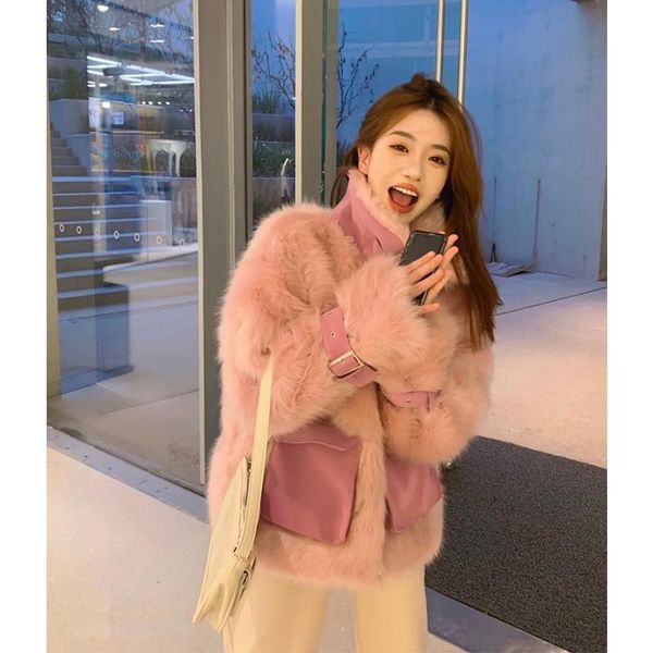 women's fur & faux integrated plush coat korean version loose foreign style thin stand collar versatile in winter 2021, Black
women's fur & faux integrated plush coat korean version loose foreign style thin stand collar versatile in winter 2021, Black
