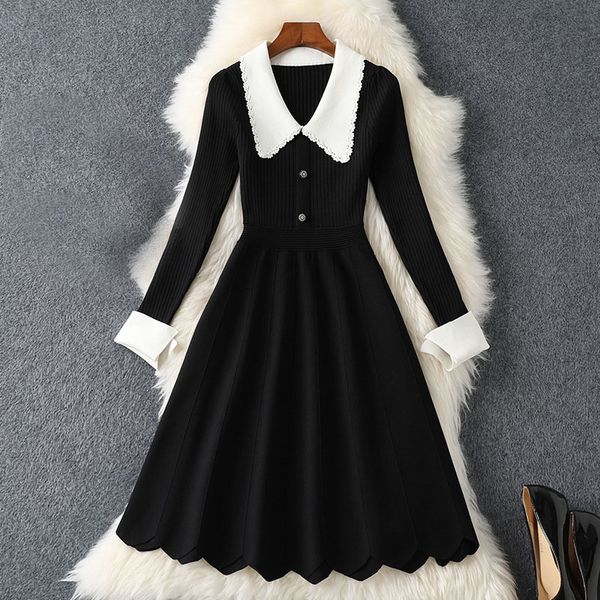 2021 autumn winter long sleeve lapel neck black contrast color knitted panelled knee-length dress elegant casual dresses 21s168b485, Black;gray
2021 autumn winter long sleeve lapel neck black contrast color knitted panelled knee-length dress elegant casual dresses 21s168b485, Black;gray