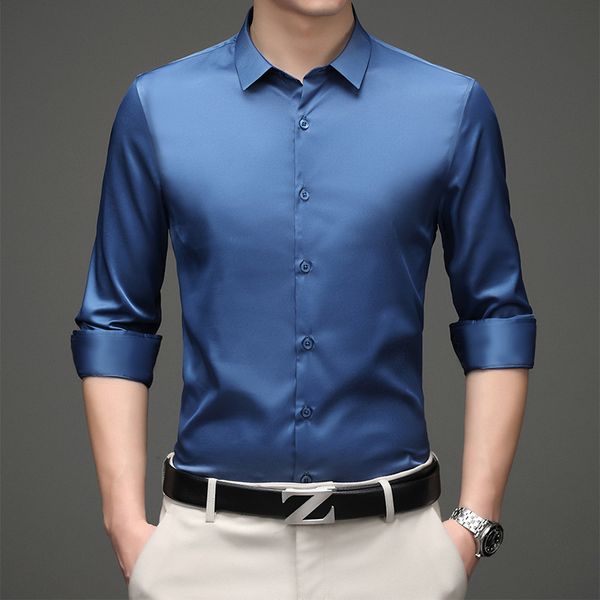 blue shirts men casual long sleeve satin mens shirt slim business work camisas non iron solid chemise homme 26+colors 210524, White;black
blue shirts men casual long sleeve satin mens shirt slim business work camisas non iron solid chemise homme 26+colors 210524, White;black