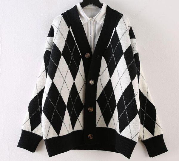 women's knitted sweater cardigan diamond sweater pullover long sleeve women's loose pink black diamond cardigan top, White;black
women's knitted sweater cardigan diamond sweater pullover long sleeve women's loose pink black diamond cardigan top, White;black