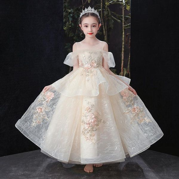 girl's dresses delicate appliques off shoulder flower girl dress mesh o-neck slim princess ball gown children piano performance, Red;yellow
girl's dresses delicate appliques off shoulder flower girl dress mesh o-neck slim princess ball gown children piano performance, Red;yellow