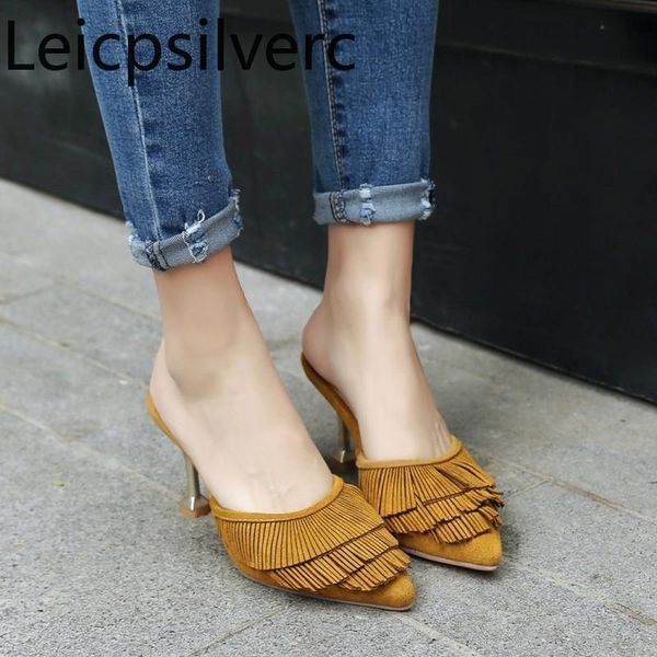 women's slippers spring and autumn fashion pointed shallow mouth tassel fine heel high shoes plus size 32-43, Black
women's slippers spring and autumn fashion pointed shallow mouth tassel fine heel high shoes plus size 32-43, Black