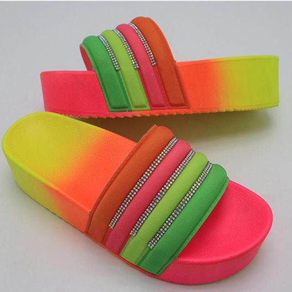 women rainbow slippers outdoor bottom bling crystals women's shoes summer slides woman thick 2021 female fashion footwear, Black
women rainbow slippers outdoor bottom bling crystals women's shoes summer slides woman thick 2021 female fashion footwear, Black