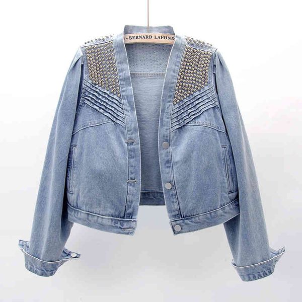 women's jackets vintage light blue rivet v-neck denim jacket women autumn long sleeve outerwear loose short jeans jacket coat jaqueta f, Black;brown
women's jackets vintage light blue rivet v-neck denim jacket women autumn long sleeve outerwear loose short jeans jacket coat jaqueta f, Black;brown