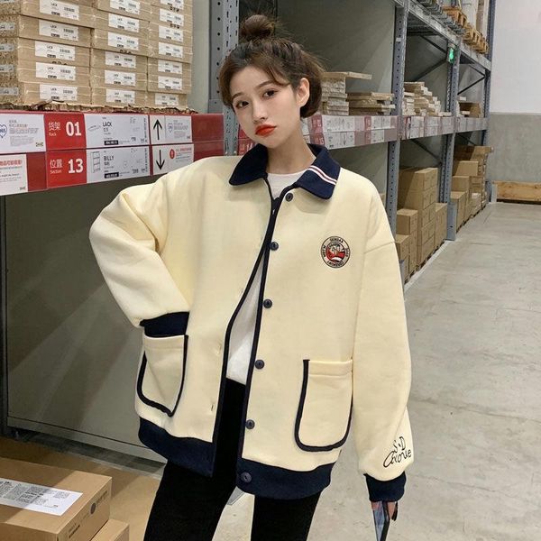 women's jackets women autumn winter embroidered baseball jacket female 2021 loose lapel pocket student style sweatwear coat, Black;brown
women's jackets women autumn winter embroidered baseball jacket female 2021 loose lapel pocket student style sweatwear coat, Black;brown
