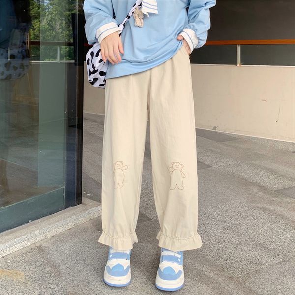 capris elastic waistline frilly nice, japanese straight soft kawaii thin cartoon bear pants, Black;white
capris elastic waistline frilly nice, japanese straight soft kawaii thin cartoon bear pants, Black;white