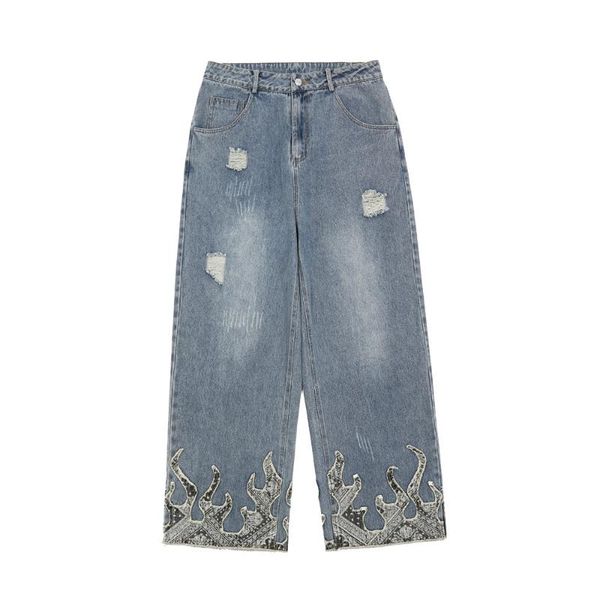men's jeans eukaaru flame embroidered men baggy hip hop denim mens streetwear clothing loose straight pants women bf, Blue
men's jeans eukaaru flame embroidered men baggy hip hop denim mens streetwear clothing loose straight pants women bf, Blue
