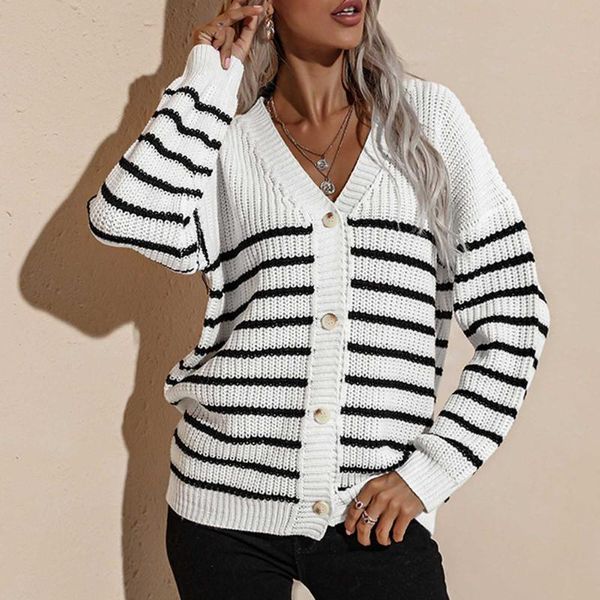 women's knits & tees 2021 winter autumn sweaters v-neck buttons striped cardigans oversized fashionable korean lady knitwears femme, White
women's knits & tees 2021 winter autumn sweaters v-neck buttons striped cardigans oversized fashionable korean lady knitwears femme, White