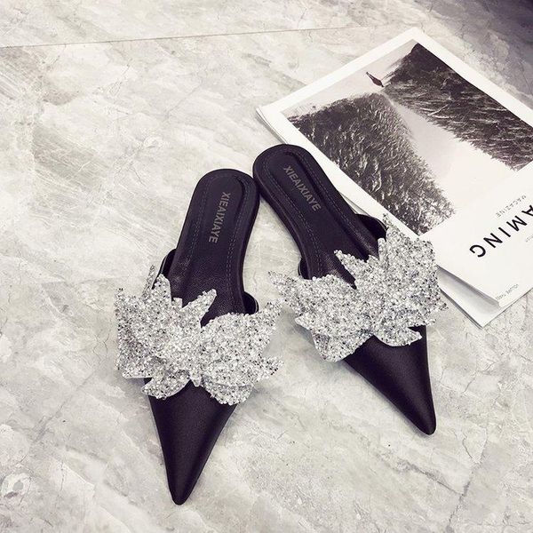 fashion satin pointed toe women sandals luxurious flowers rhinestone flip flop muller slippers flat shoes, Black
fashion satin pointed toe women sandals luxurious flowers rhinestone flip flop muller slippers flat shoes, Black