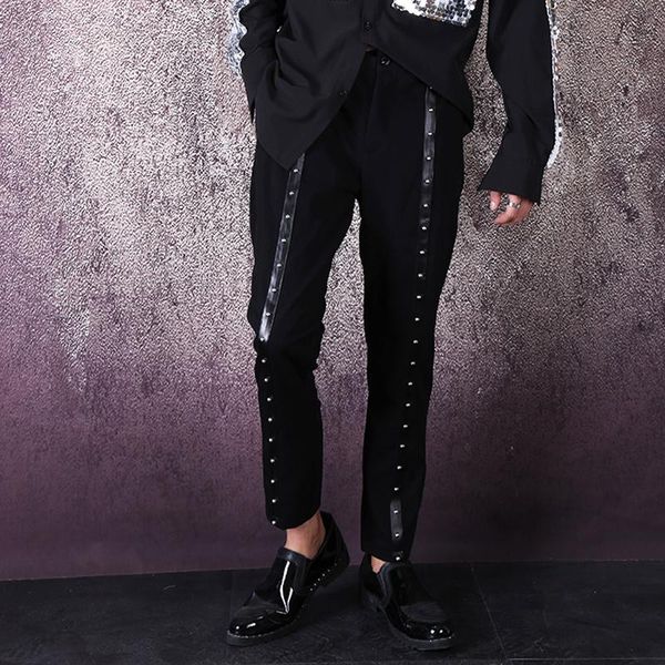 men's pants 2021 men streetwear hip hop punk gothic casual suit male fashion rivet harem trousers night club singer stage clothing, Black
men's pants 2021 men streetwear hip hop punk gothic casual suit male fashion rivet harem trousers night club singer stage clothing, Black