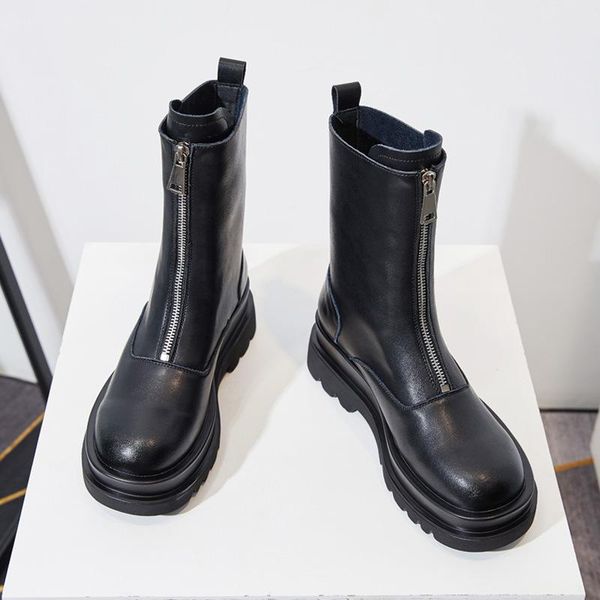 spring hong kong style tooling boots motorcycle thick-soled front zipper women's single, Black
spring hong kong style tooling boots motorcycle thick-soled front zipper women's single, Black