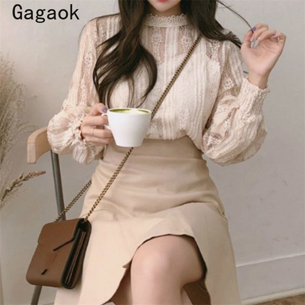 female office lady lace shirt summer solid stand lantern sleeve hollow out full chic wild retro and blouses 210531, White
female office lady lace shirt summer solid stand lantern sleeve hollow out full chic wild retro and blouses 210531, White